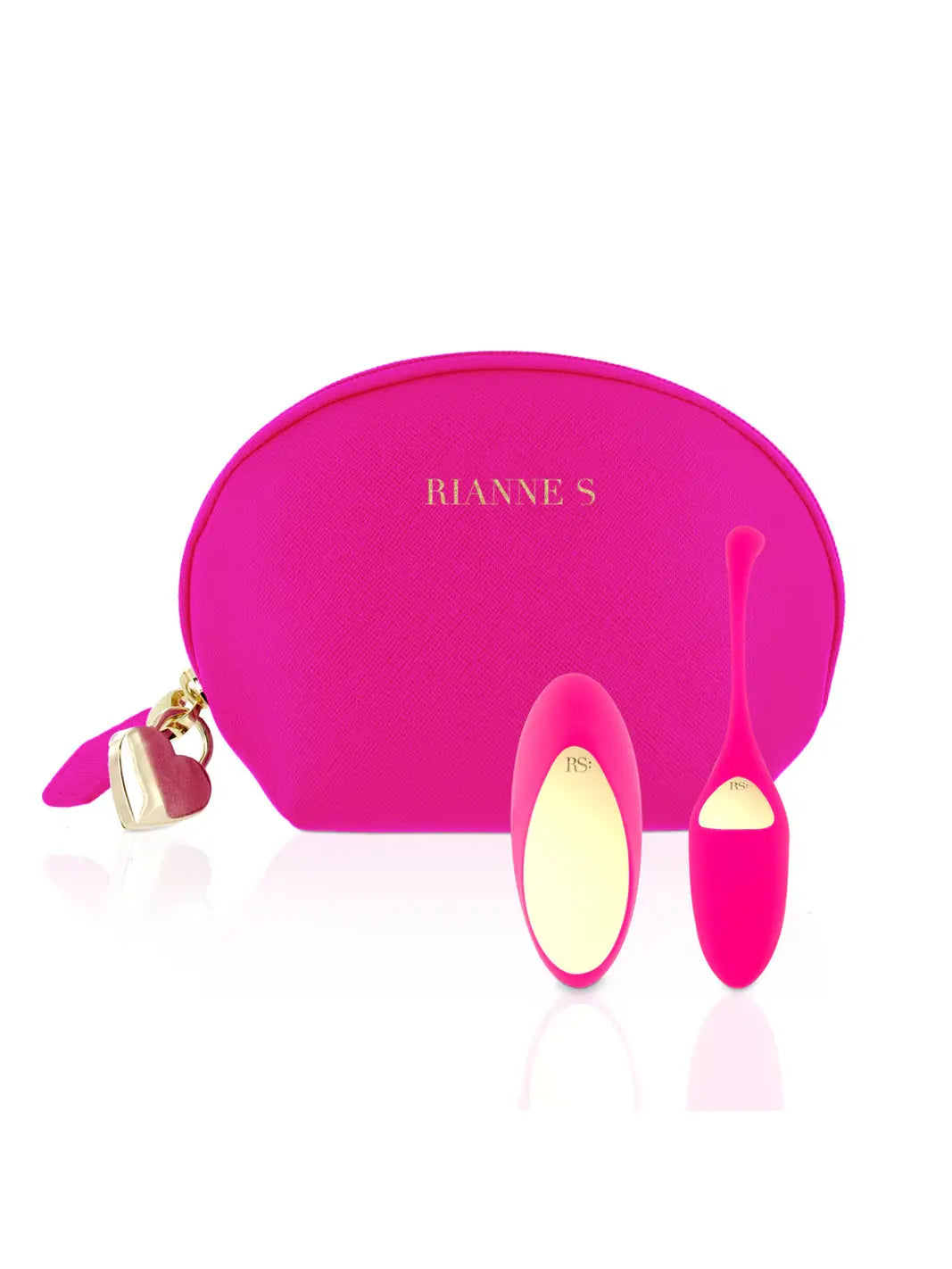 Rianne S Pulsy Playball in rose showing the remote control and insertable silicone design.