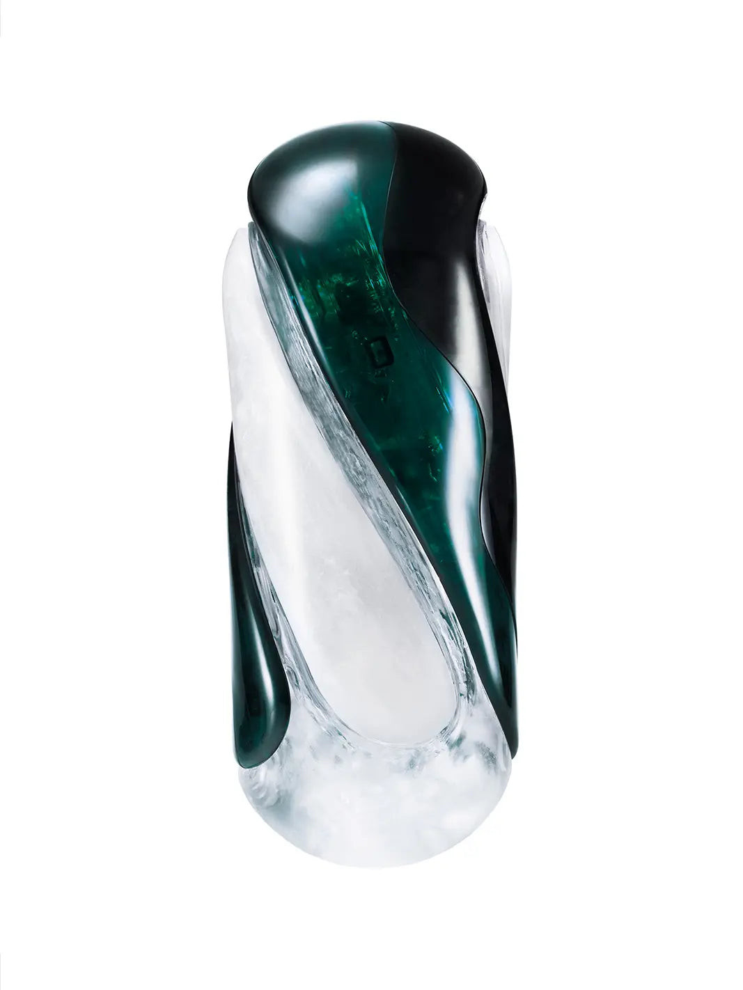 Tenga Flip 360 in Aurora Green main view showing the sleek transparent case and curved textured design.