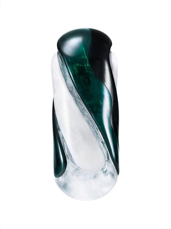 Tenga Flip 360 in Aurora Green main view showing the sleek transparent case and curved textured design.