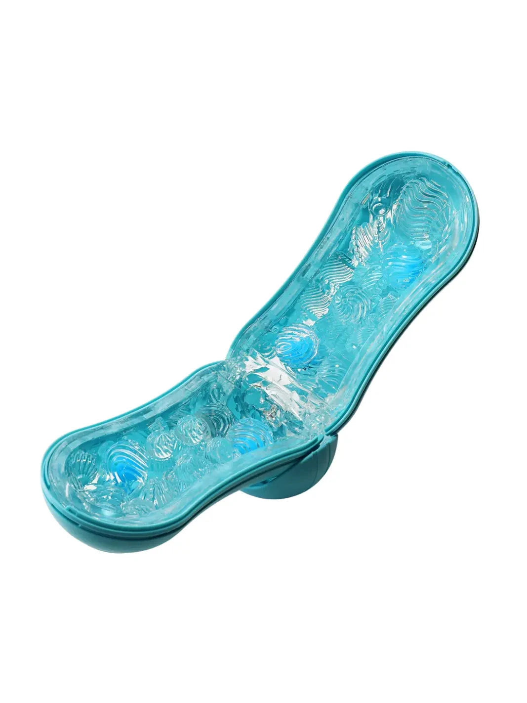 TENGA Flip Orb Ocean Blue open view showing soft internal orb texture and wavy stimulation design.