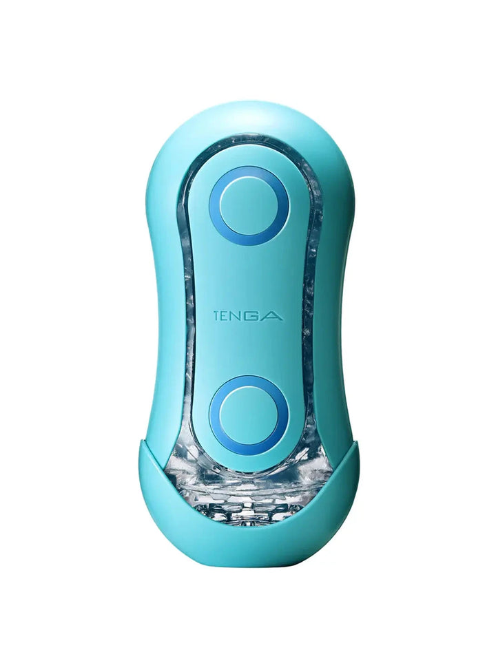 TENGA Flip Orb Ocean Blue reusable male masturbator with curved body and pressure pad design.