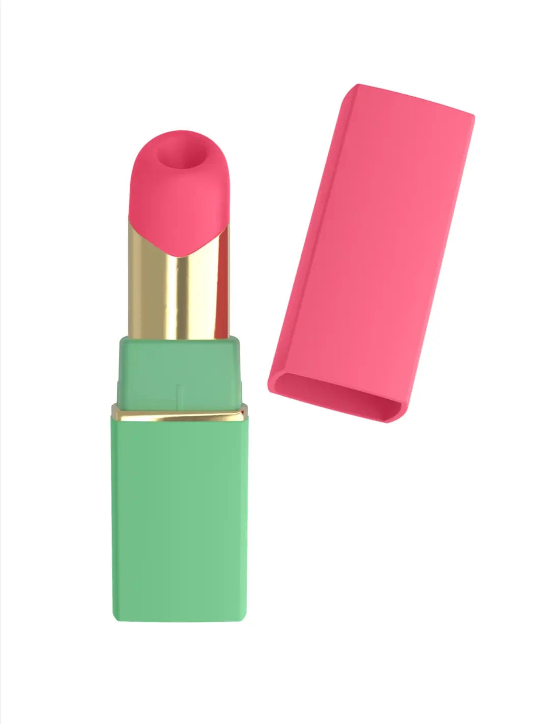 Womanizer Beauty in green and pink open view showing lipstick-inspired cap and compact premium design.