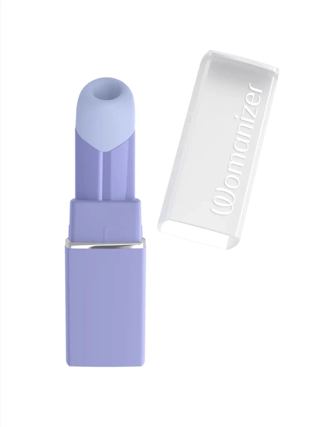 Womanizer Beauty in lilac open view showing lipstick-inspired cap and compact premium design.