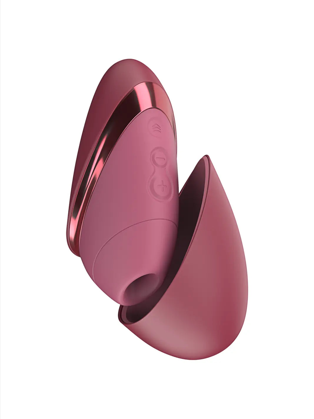 Womanizer Next Liberty in Bordeaux open view showing the removable cover and premium curved finish.