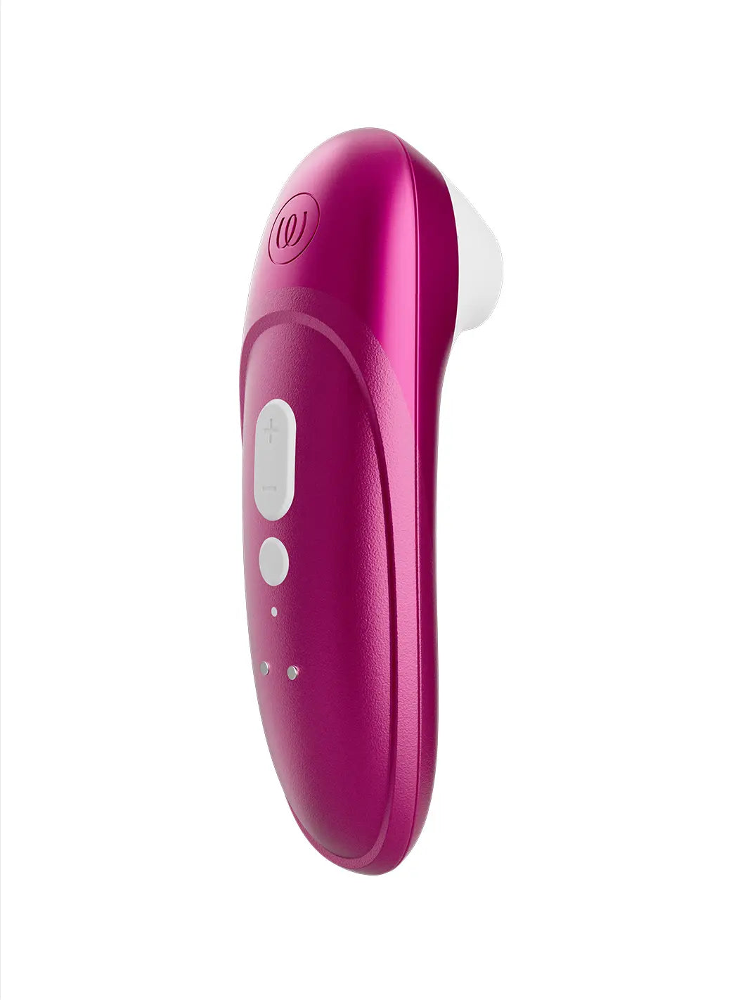 Womanizer Pro pink front view with smooth body and white stimulation head.