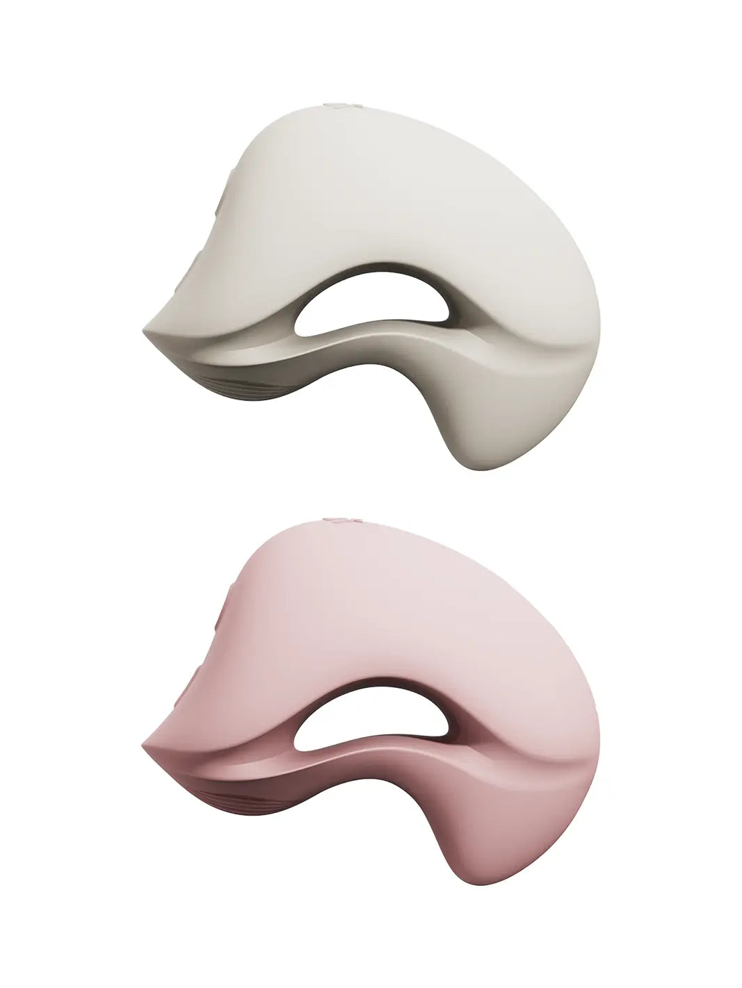 ZALO Mochi in blush pink side view highlighting the curved dual-head shape and open centre design.