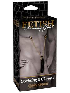 Fetish Fantasy Gold Cockring Nipple Clamps Black