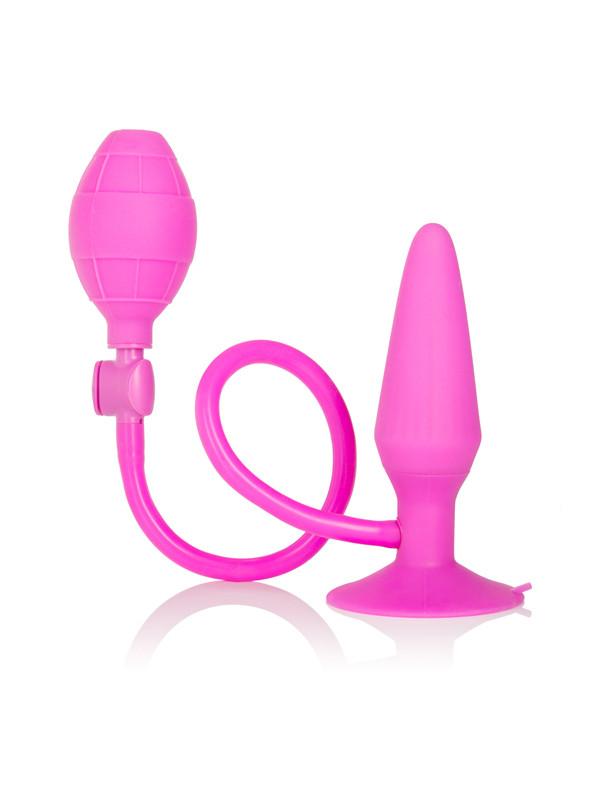Booty Call Booty Pumper in pink main view showing the inflatable plug, squeeze bulb and flexible tube.