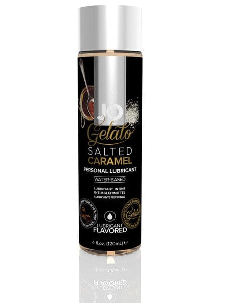 JO Gelato Salted Caramel flavoured lubricant bottle with rich dessert-inspired flavour.