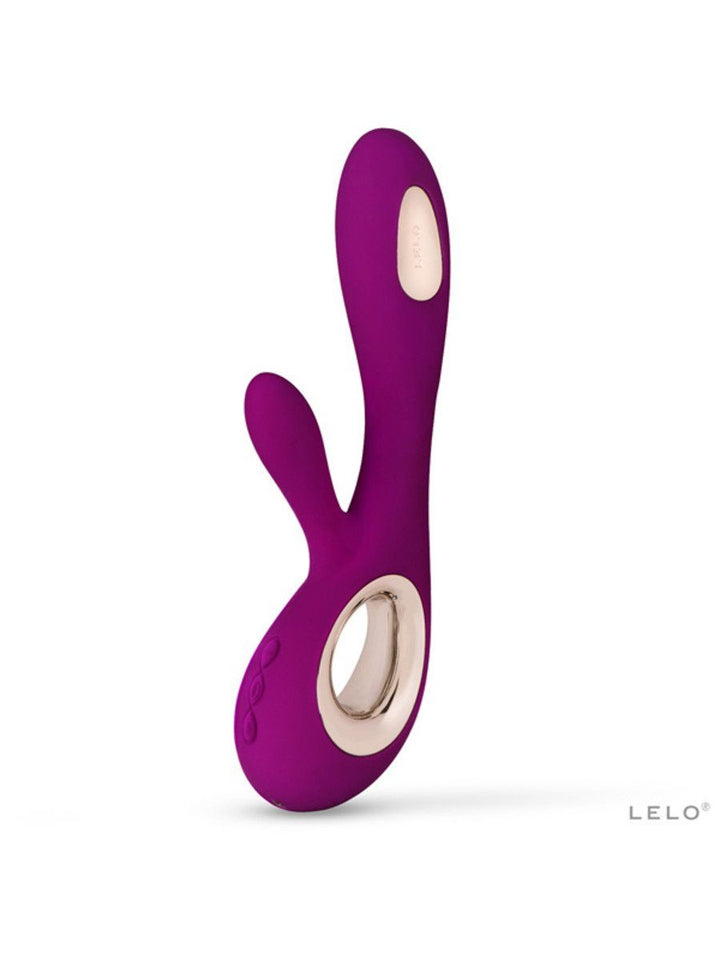 LELO Soraya Wave in plum front view with smooth silicone finish and rose gold control panel.