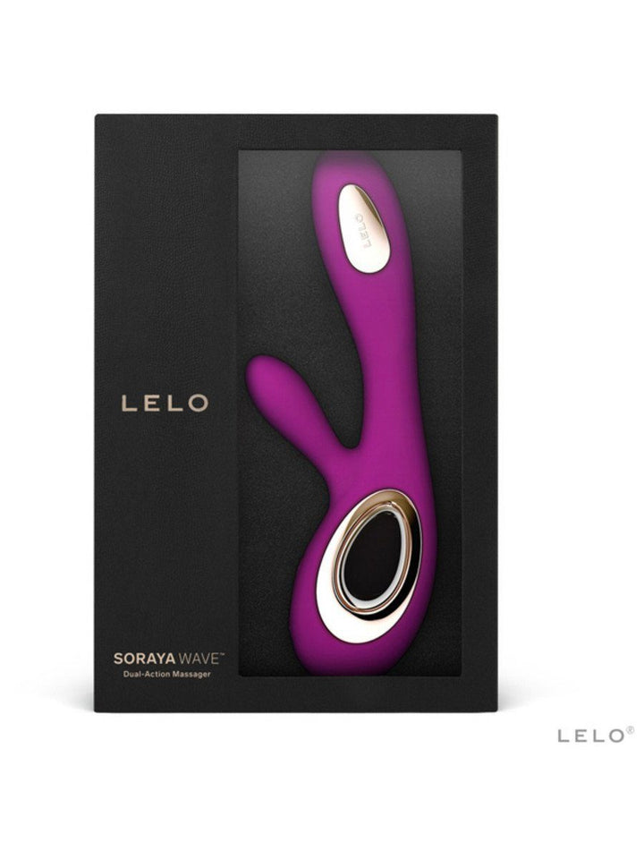 LELO Soraya Wave in plum shown with premium black retail packaging.